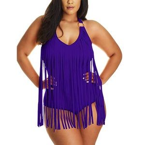 Tassel fringe bandeau one piece swimsuit